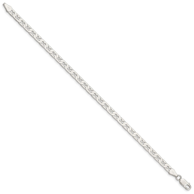 925 White Gold 4.5 mm Polished Chain Anklet, Solid