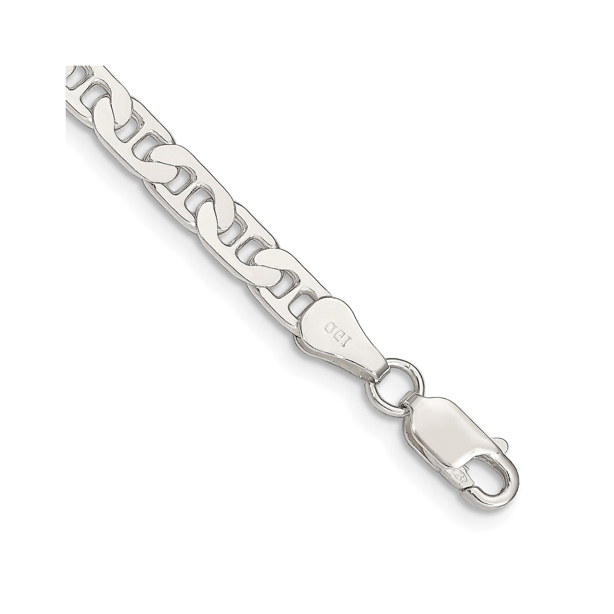 925 White Gold 4.5 mm Polished Chain Anklet, Solid shown for scale