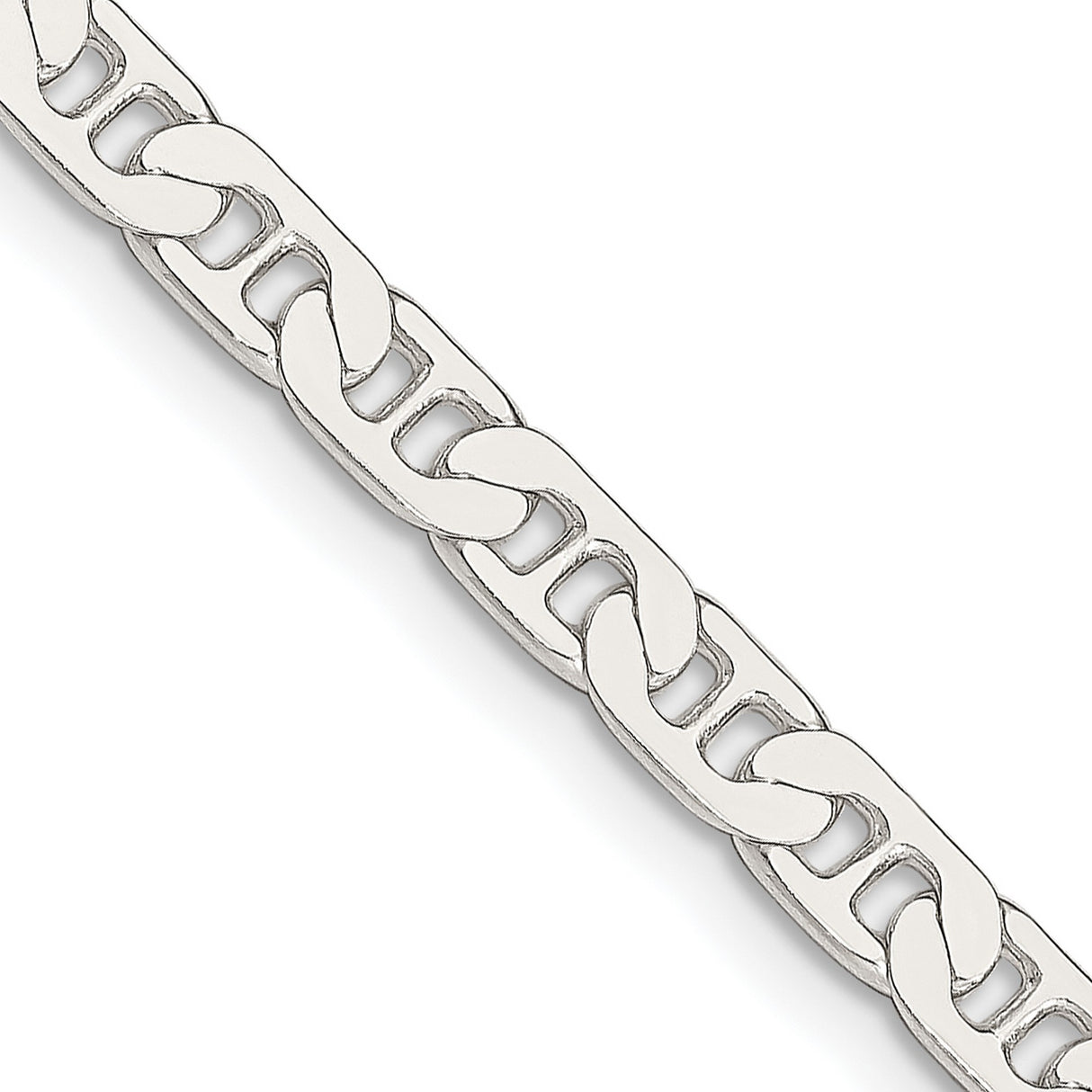 925 White Gold 4.5 mm Polished Chain Necklace, Solid detail view