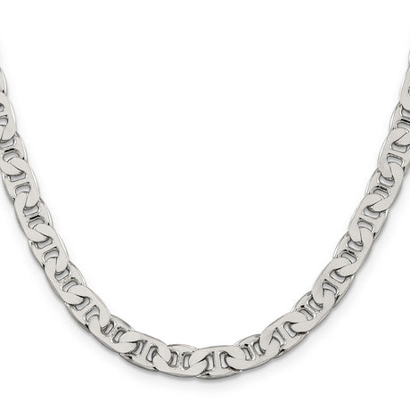 925 White Gold 6.5 mm Polished Chain Necklace, Solid