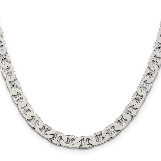 925 White Gold 6.5 mm Polished Chain Necklace, Solid