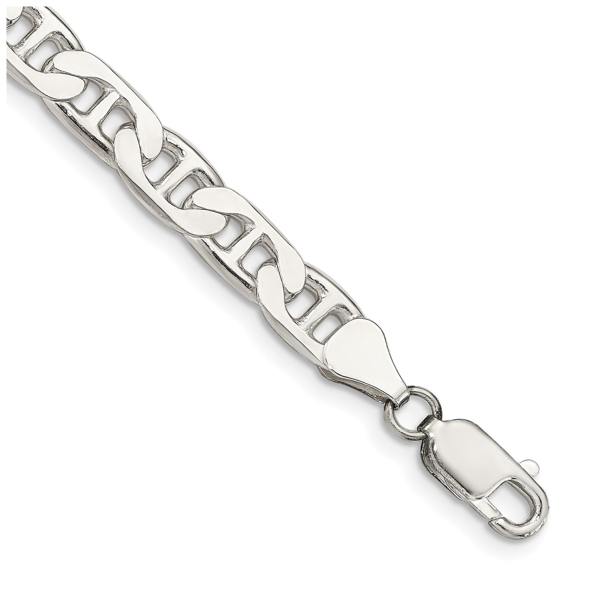 925 White Gold 6.5 mm Polished Chain Bracelet, Solid shown for scale