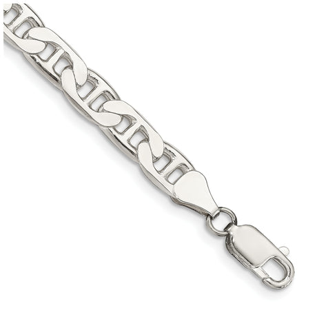 925 White Gold 6.5 mm Polished Chain Bracelet, Solid shown for scale