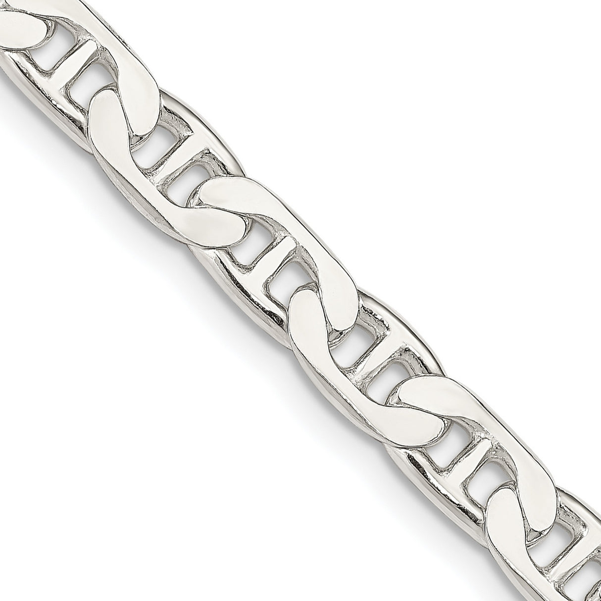 925 White Gold 6.5 mm Polished Chain Necklace, Solid detail view