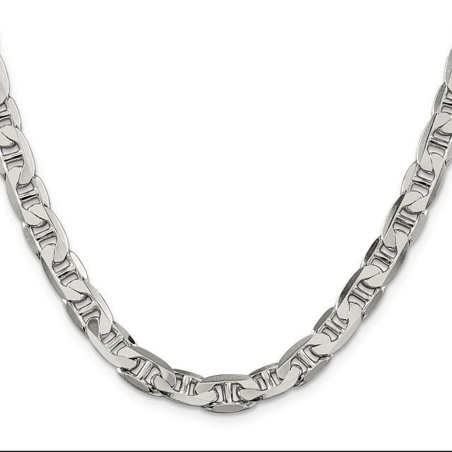 925 White Gold 7 mm Polished Chain Necklace, Solid