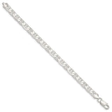 925 White Gold 7 mm Polished Chain Anklet, Solid