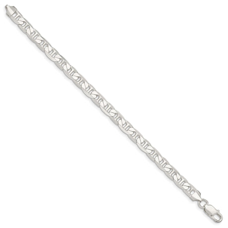 925 White Gold 7 mm Polished Chain Anklet, Solid