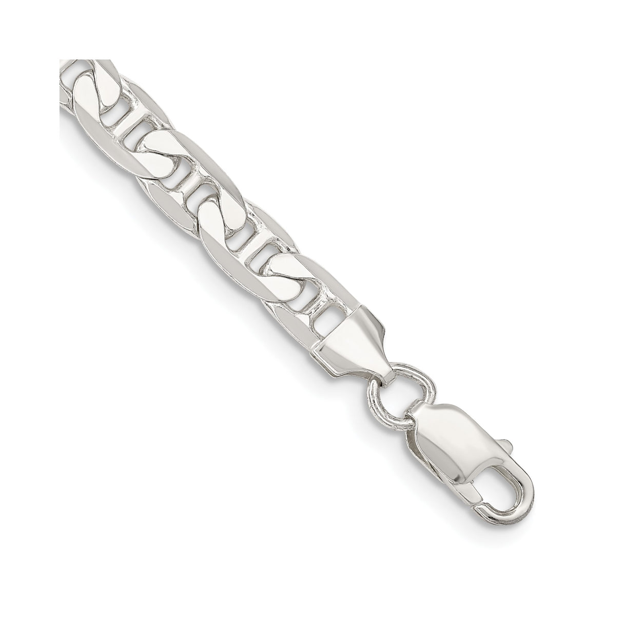 925 White Gold 7 mm Polished Chain Bracelet, Solid shown for scale