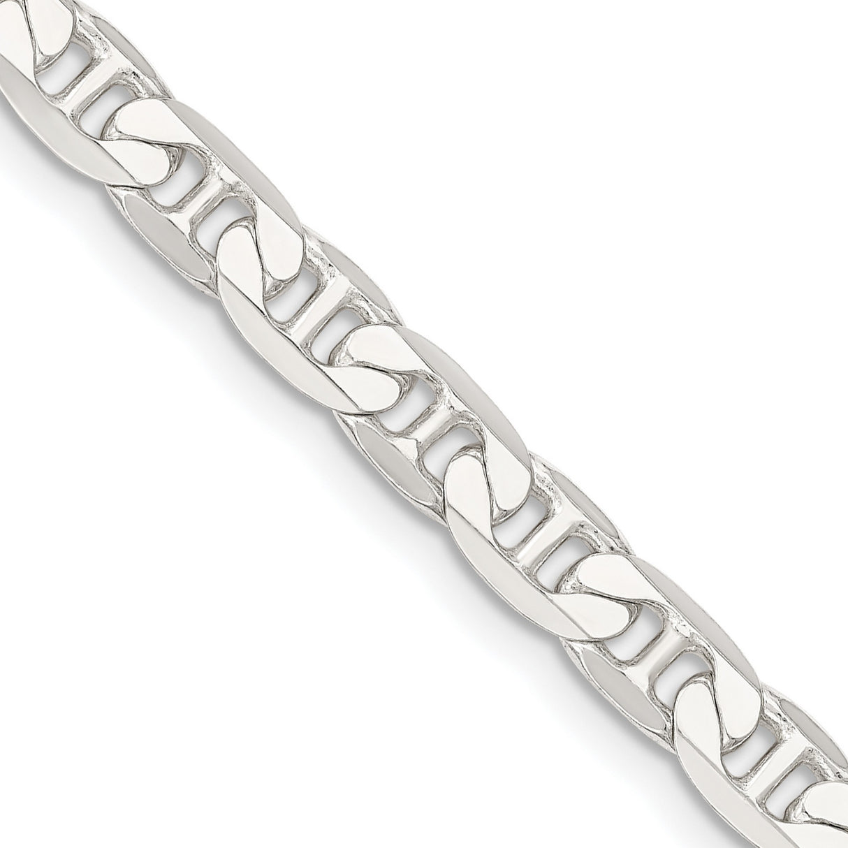 925 White Gold 7 mm Polished Chain Necklace, Solid detail view