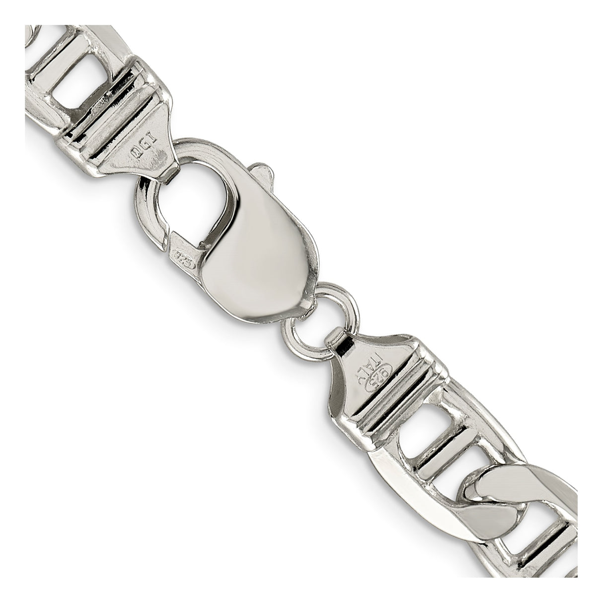 925 White Gold 9.5 mm Polished Chain Necklace, Solid alternate angle