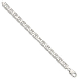 925 White Gold 9.5 mm Polished Chain Anklet, Solid