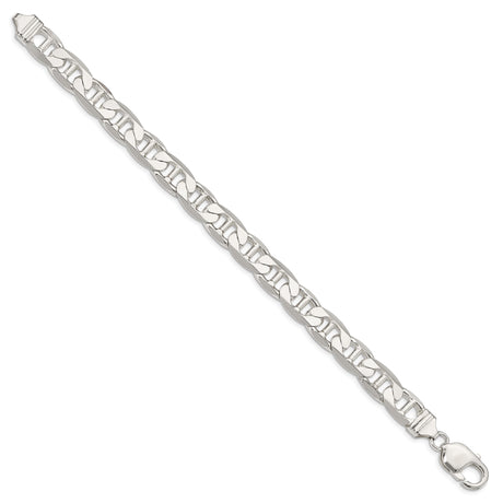 925 White Gold 9.5 mm Polished Chain Bracelet, Solid