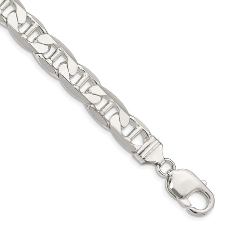 925 White Gold 9.5 mm Polished Chain Anklet, Solid shown for scale