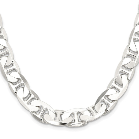 925 White Gold 11.5 mm Polished Chain Necklace, Solid