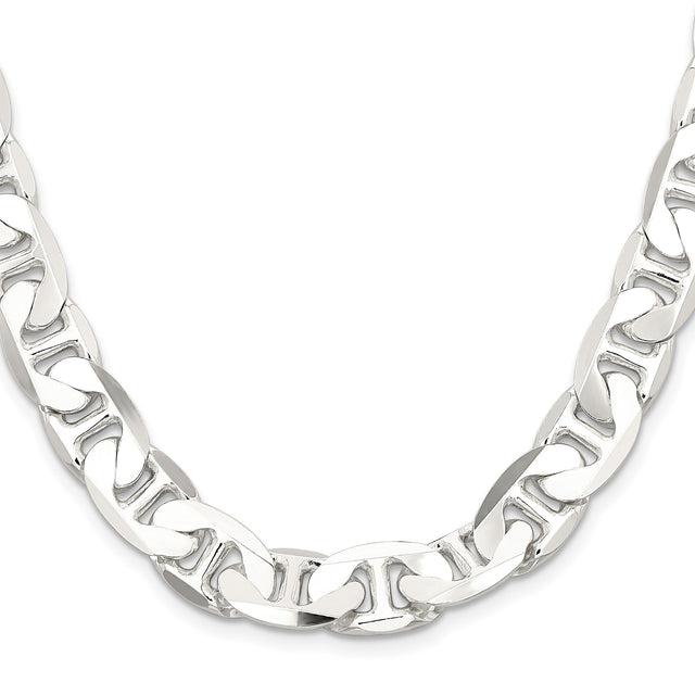 925 White Gold 11.5 mm Polished Chain Necklace, Solid