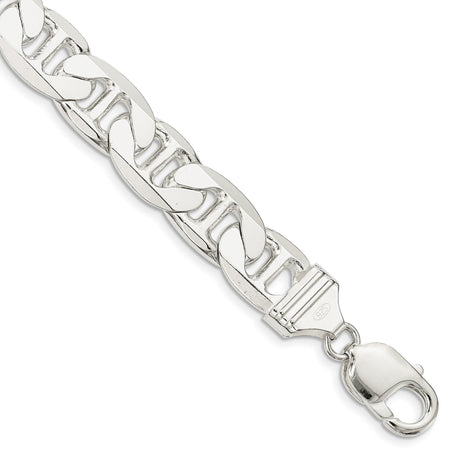 925 White Gold 11.5 mm Polished Chain Anklet, Solid shown for scale