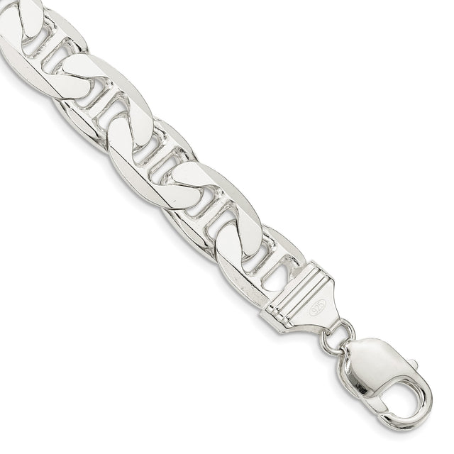 925 White Gold 11.5 mm Polished Chain Anklet, Solid shown for scale