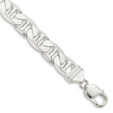 925 White Gold 11.5 mm Polished Chain Bracelet, Solid shown for scale