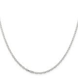 925 White Gold 2.2 mm Polished Chain Necklace, Solid