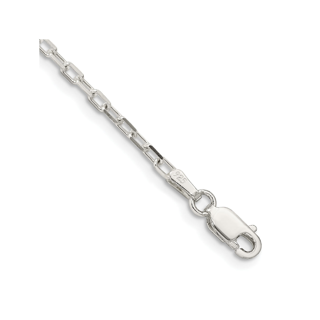 925 White Gold 2.2 mm Polished Chain Bracelet, Solid shown for scale