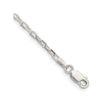 925 White Gold 2.2 mm Polished Chain Bracelet, Solid shown for scale