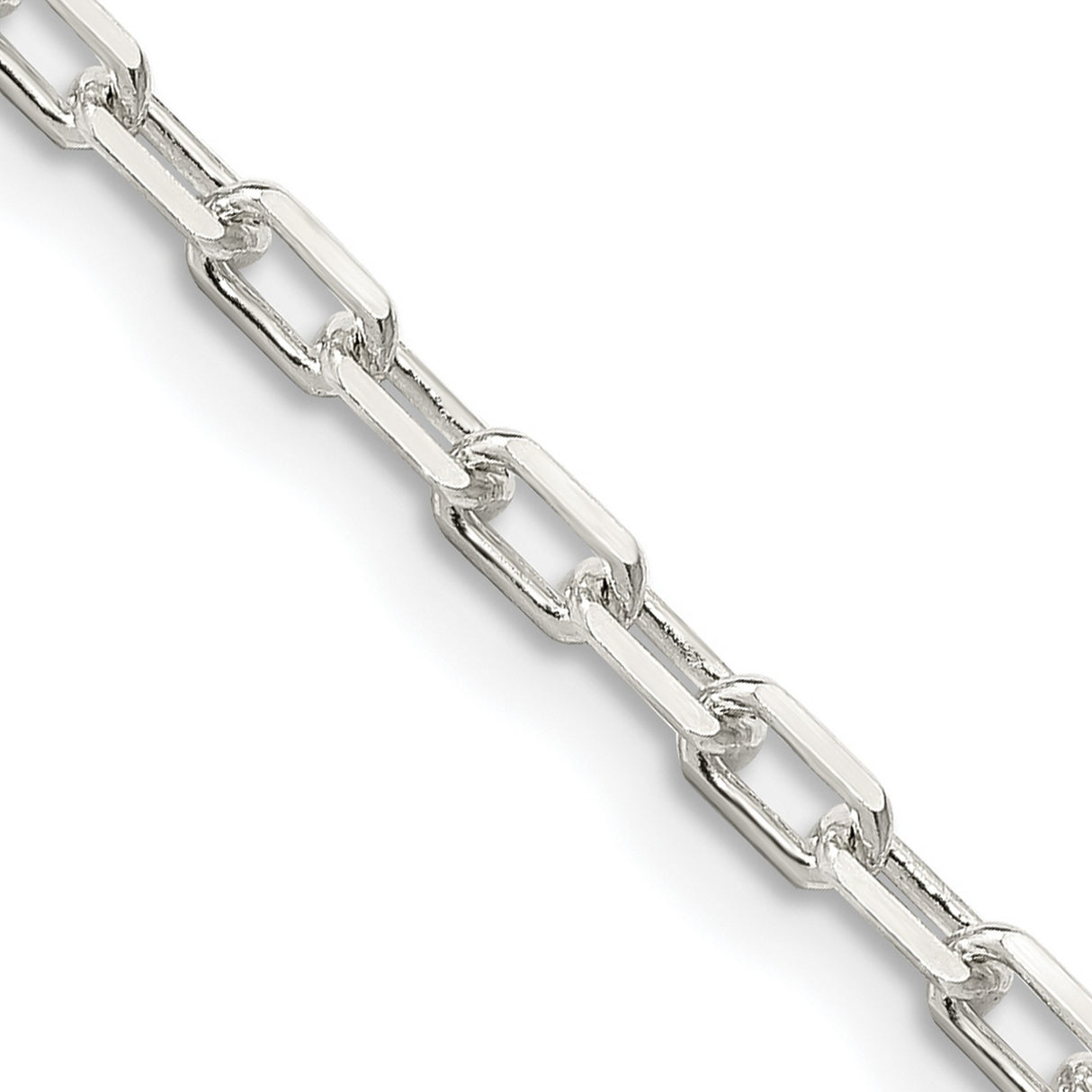 925 White Gold 2.9 mm Polished Chain Necklace, Solid detail view
