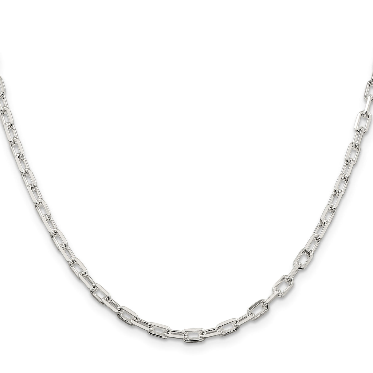 925 White Gold 3.75 mm Polished Chain Necklace, Solid