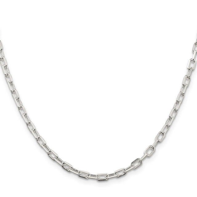 925 White Gold 3.75 mm Polished Chain Necklace, Solid