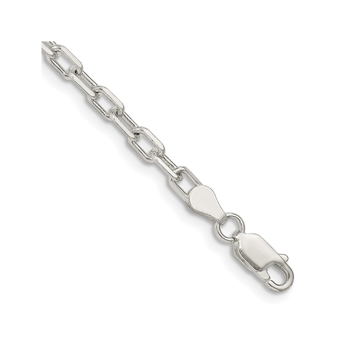 925 White Gold 3.75 mm Polished Chain Bracelet, Solid shown for scale
