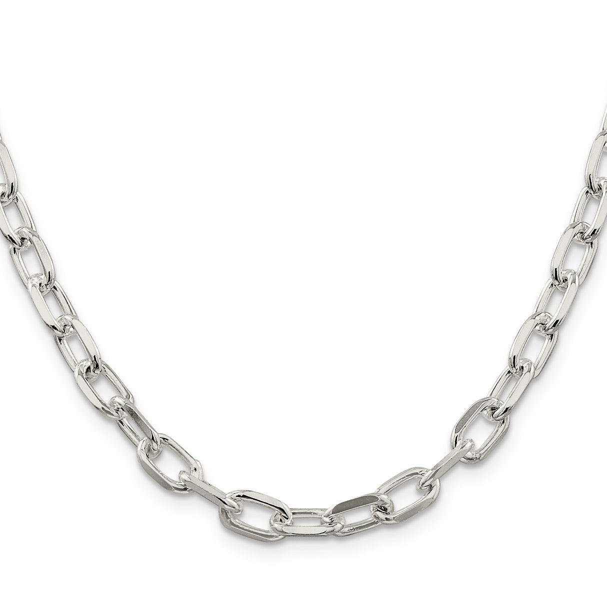 925 White Gold 6.65 mm Polished Chain Necklace, Solid