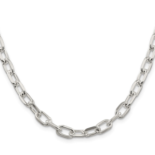 925 White Gold 6.65 mm Polished Chain Necklace, Solid