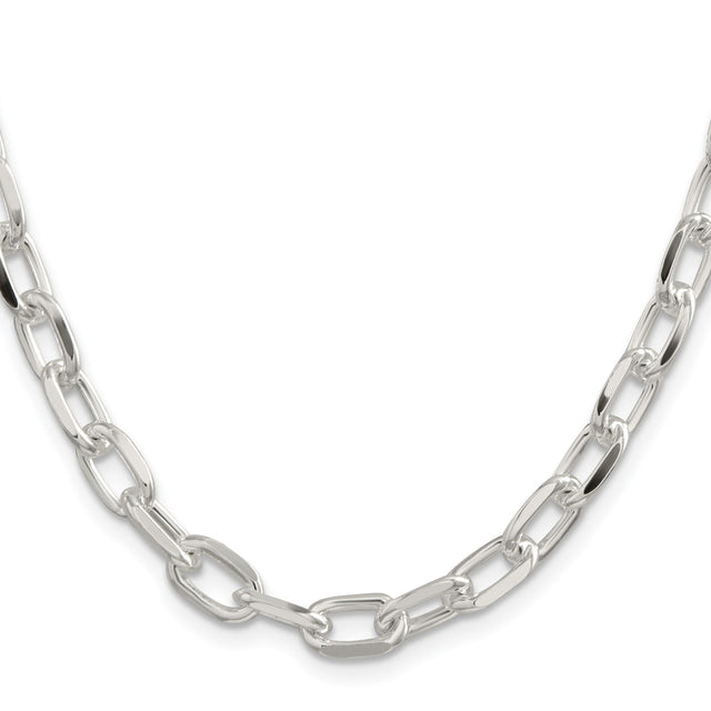 925 White Gold 7.5 mm Polished Chain Necklace, Solid