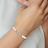 Believe Antiqued Cuff Bangle Bracelet Charm Pendant in Real 925 Sterling Silver