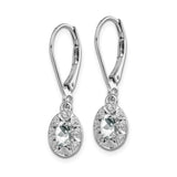Sterling Silver Drop Earrings with White Topaz and Diamond, Oval Vintage Style for Women