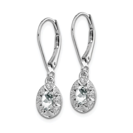 Sterling Silver Drop Earrings with White Topaz and Diamond, Oval Vintage Style for Women