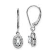 Sterling Silver Drop Earrings with White Topaz and Diamond, Oval Vintage Style for Women