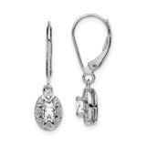 Sterling Silver Drop Earrings with White Topaz and Diamond, Oval Vintage Style for Women