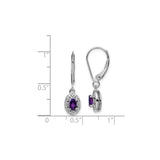 Sterling Silver Drop Earrings with Oval Amethyst and Diamond Accents, Starburst Design