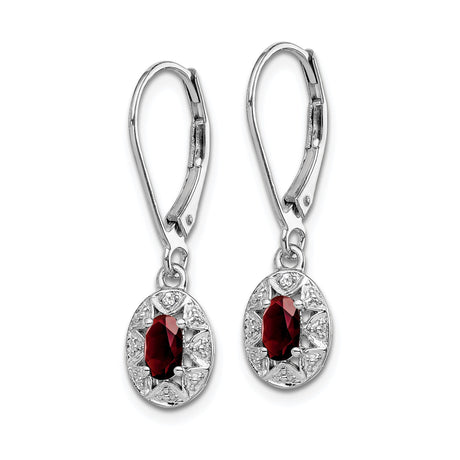 Sterling Silver Drop Earrings with Garnet and Diamond Accents, Vintage Filigree Design for Women