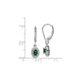 Sterling Silver Drop Earrings with Created Emerald and Diamond Accents, Vintage Leverback Style