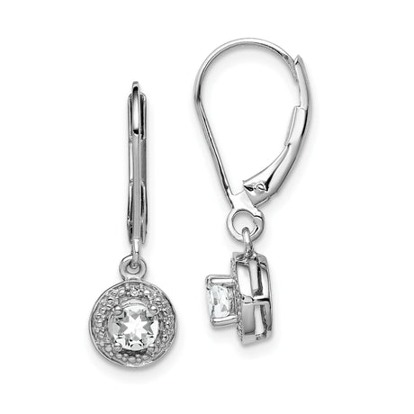 Sterling Silver Dangle Earrings with White Topaz and Diamond in Halo Setting