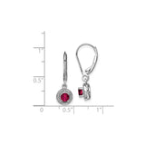 Sterling Silver Dangle Earrings with Created Ruby and Diamond Halo Leverback Design