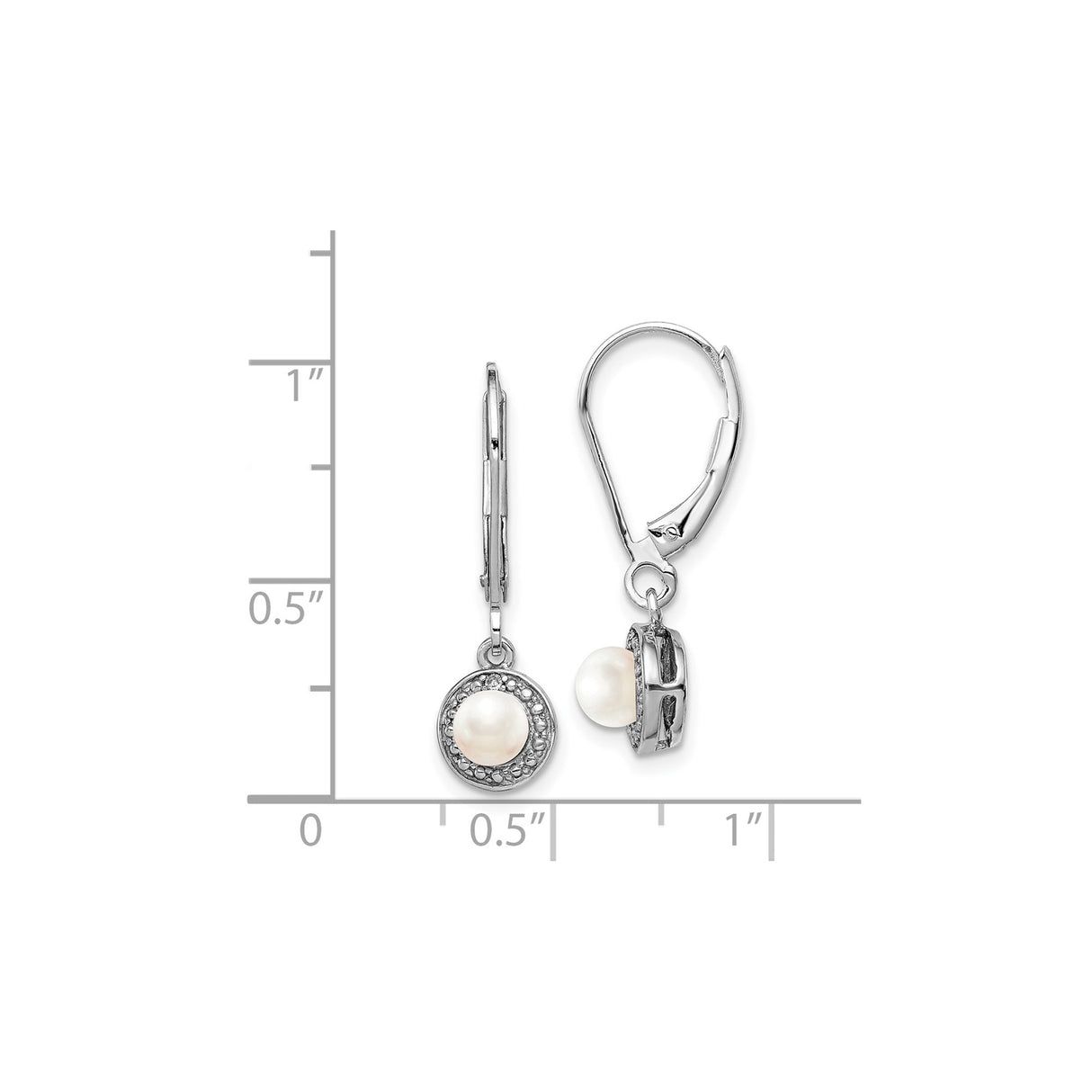 Sterling Silver Dangle Earrings with Cultured Freshwater Pearls and Diamond Halo Design