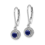 Sterling Silver Dangle Earrings with Created Sapphire and Diamond Halo Accents