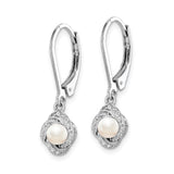 Sterling Silver Drop Earrings with White Pearl and Twisted Cubic Zirconia Loop