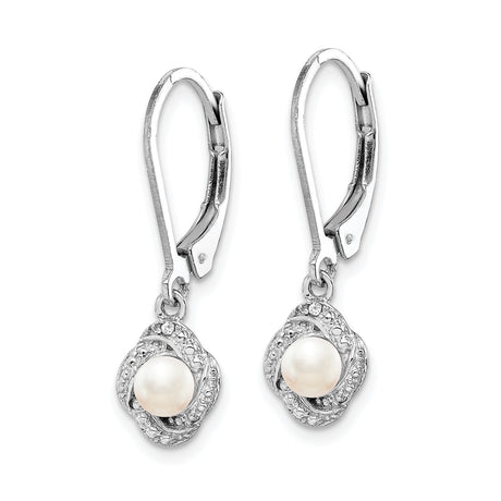 Sterling Silver Drop Earrings with White Pearl and Twisted Cubic Zirconia Loop