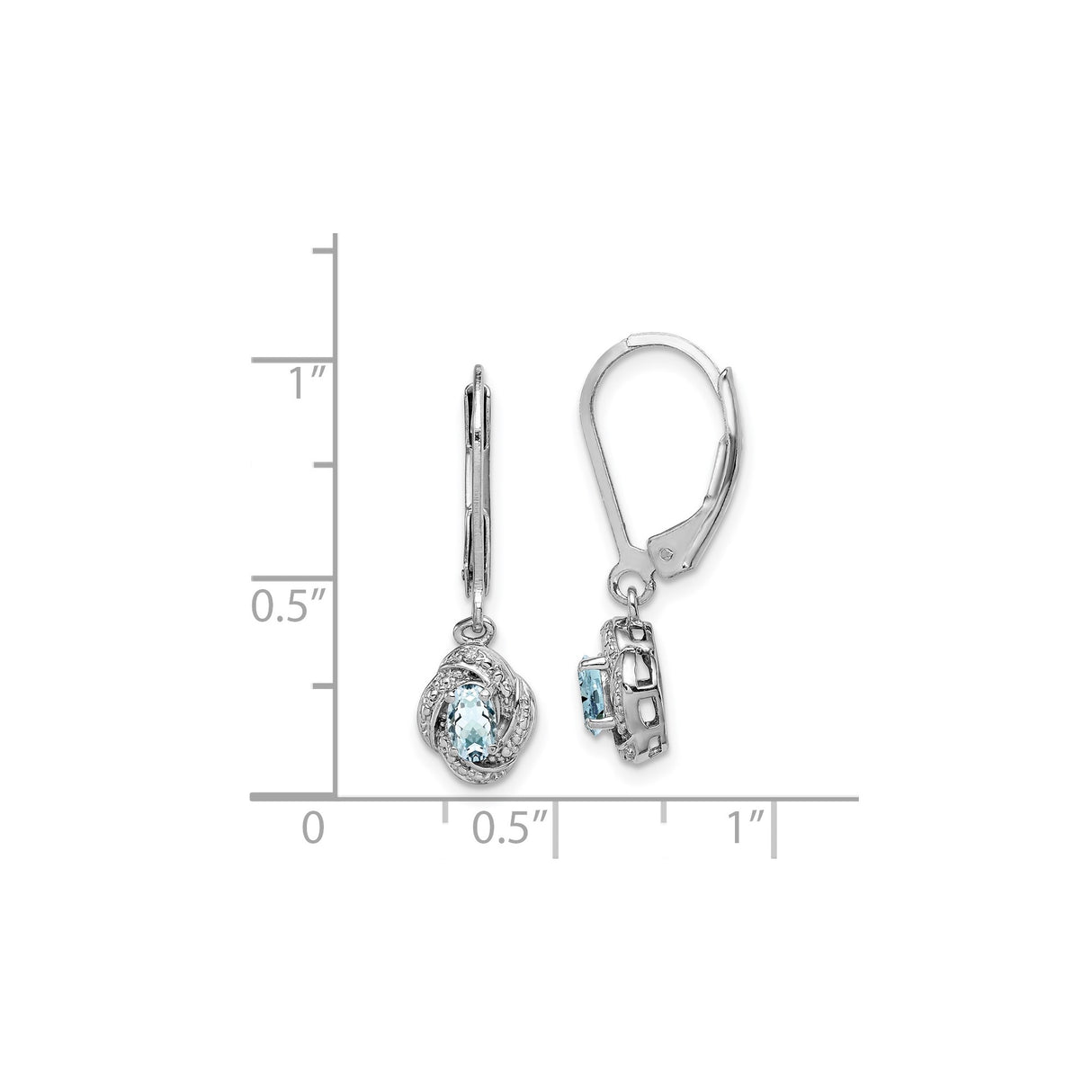 Sterling Silver Dangle Earrings with Aquamarine and Diamond, Leverback Drop Design with Pavé Accents