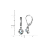 Sterling Silver Dangle Earrings with Aquamarine and Diamond, Leverback Drop Design with Pavé Accents