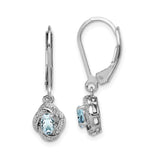 Sterling Silver Dangle Earrings with Aquamarine and Diamond, Leverback Drop Design with Pavé Accents