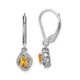 Sterling Silver Drop Earrings with Oval Citrine, Twist Design and Diamond Accents
